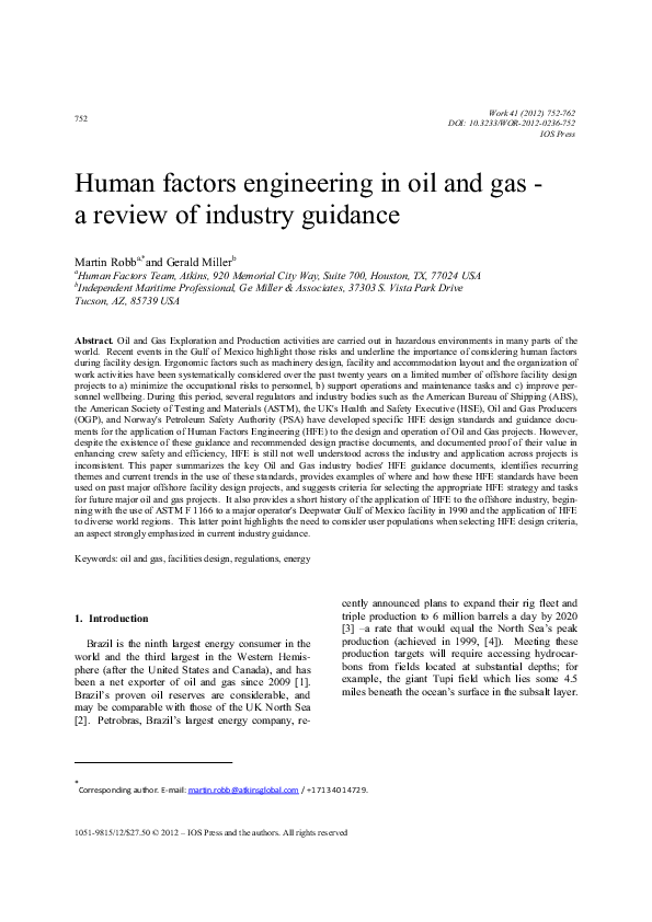 (PDF) Human factors engineering in oil and gas A review of industry