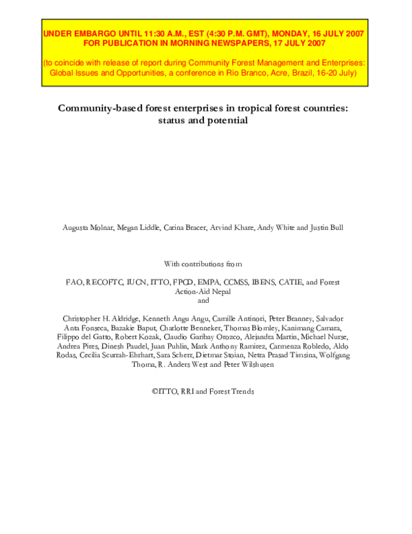 (PDF) Community-Based Forest Enterprises In Tropical Forest Countries ...