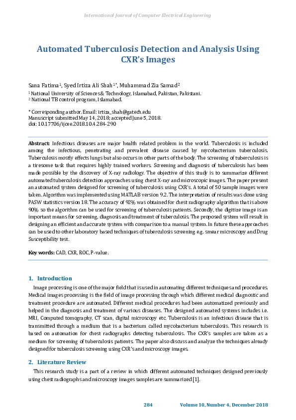 (PDF) Automated Tuberculosis Detection and Analysis Using CXR’s Images
