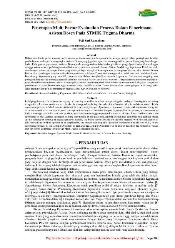 (PDF) Penerapan Multi Factor Evaluation Process Dalam Penerimaan ...