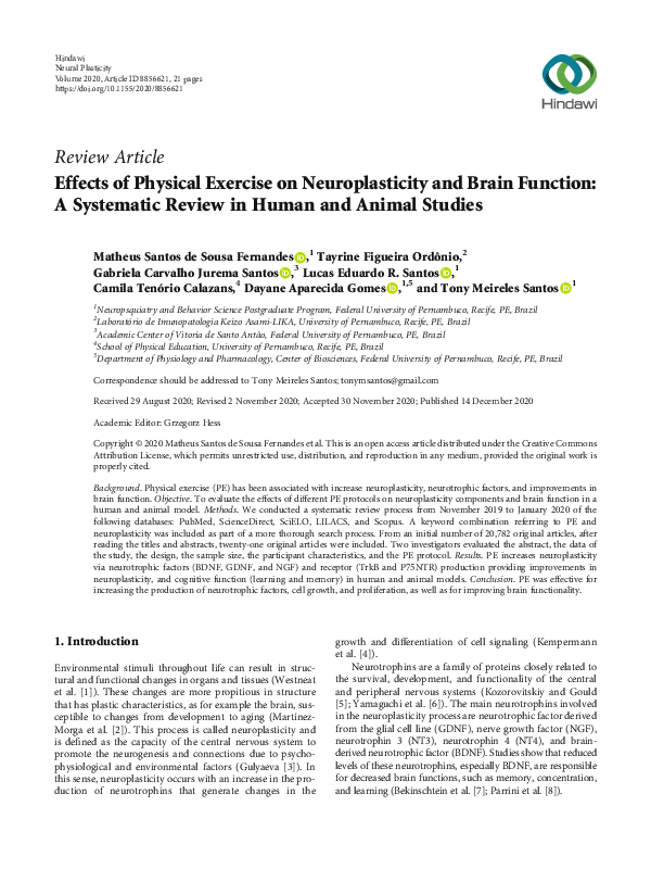 (PDF) Effects of Physical Exercise on Neuroplasticity and Brain ...