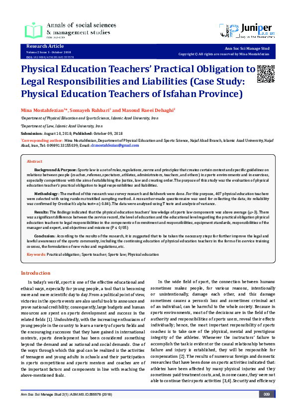 (PDF) Physical Education Teachers’ Practical Obligation to Legal ...