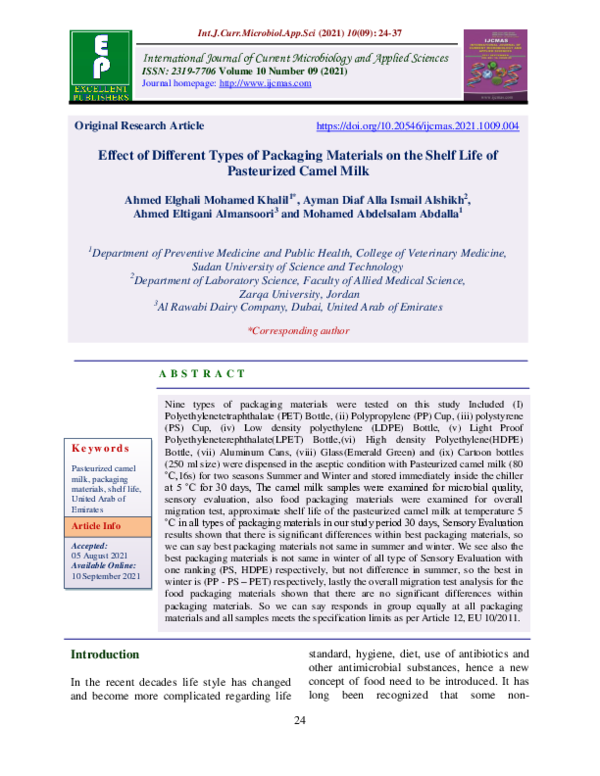 (PDF) Effect of Different Types of Packaging Materials on the Shelf ...