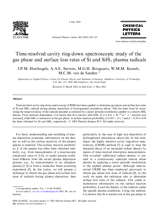 (PDF) Time-resolved cavity ring-down spectroscopic study of the gas ...
