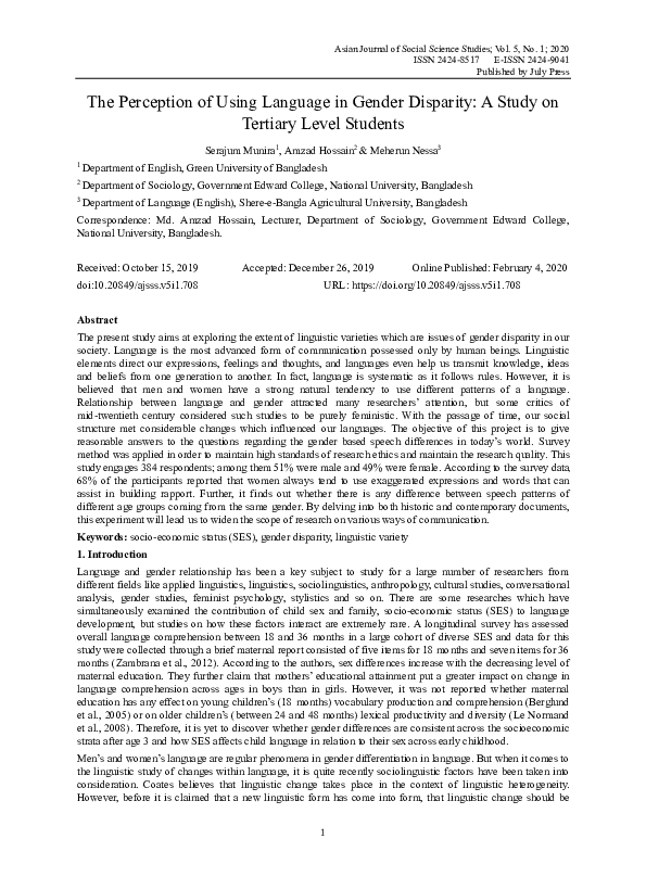 (PDF) The Perception of Using Language in Gender Disparity: A Study on ...