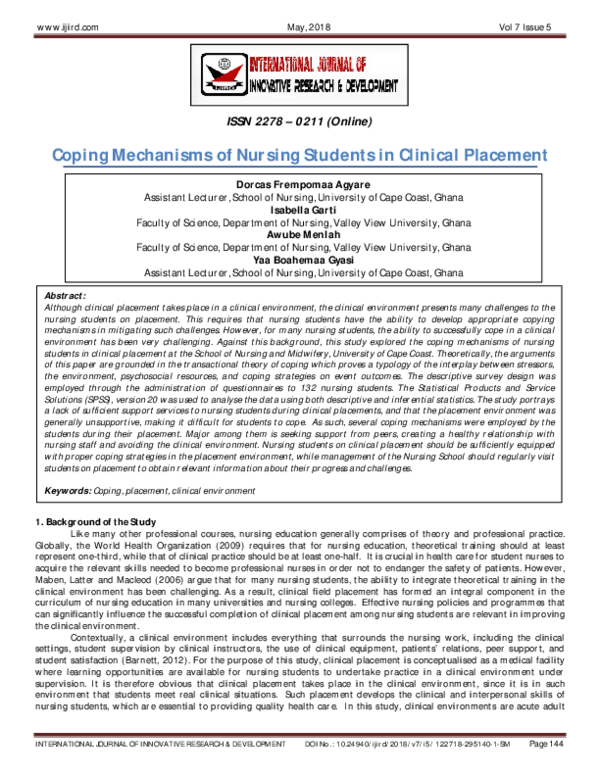 (PDF) Coping Mechanisms of Nursing Students in Clinical Placement