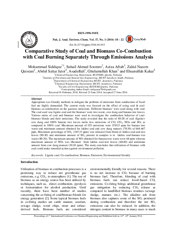 (PDF) Comparative Study of Coal and Biomass Co-Combustion With Coal ...