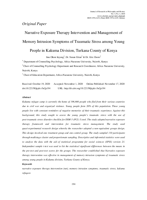 (PDF) Narrative Exposure Therapy Intervention and Management of Memory ...