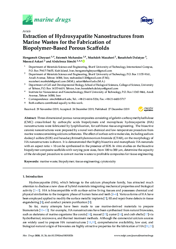 (PDF) Extraction of Hydroxyapatite Nanostructures from Marine Wastes ...