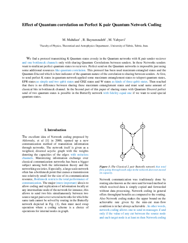 (PDF) Effect of Quantum correlation on Perfect K pair Quantum Network ...