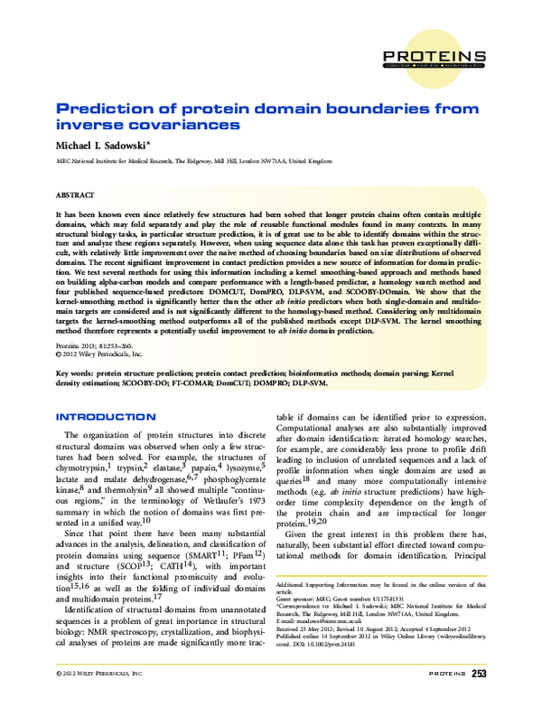 (PDF) Prediction of protein domain boundaries from inverse covariances