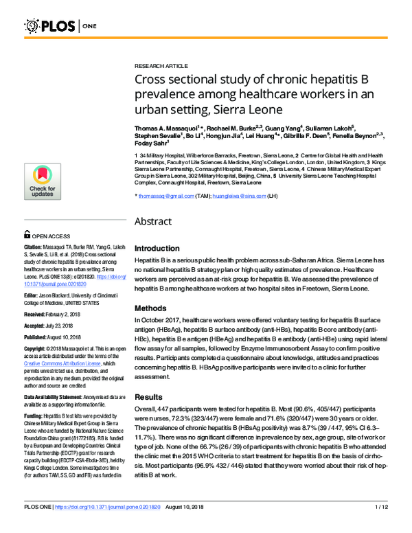 (PDF) Cross sectional study of chronic hepatitis B prevalence among ...