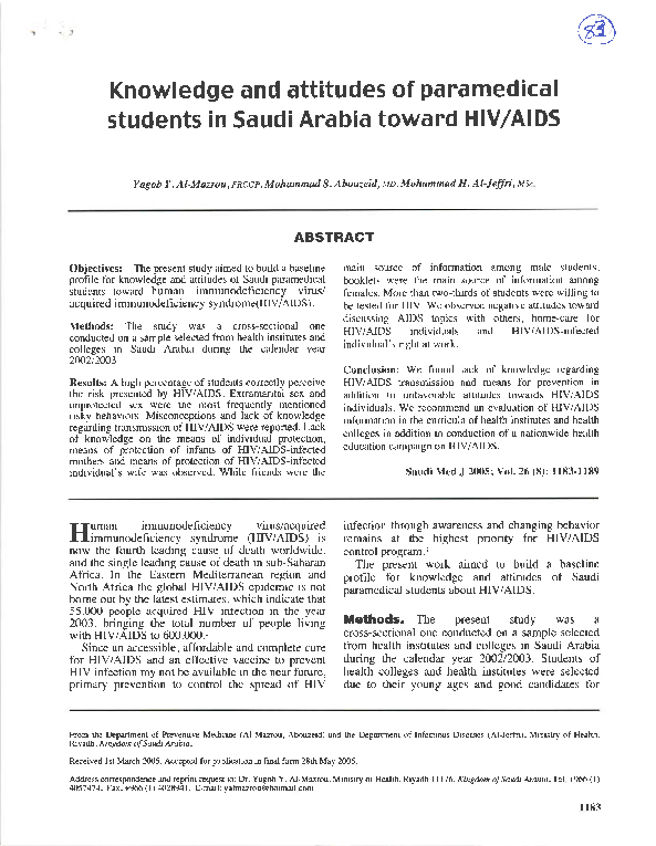 (PDF) Knowledge and attitudes of paramedical students in Saudi Arabia ...