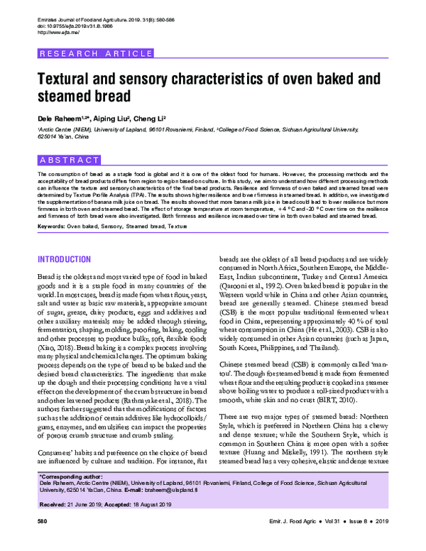 (PDF) Textural and sensory characteristics of oven baked and steamed bread