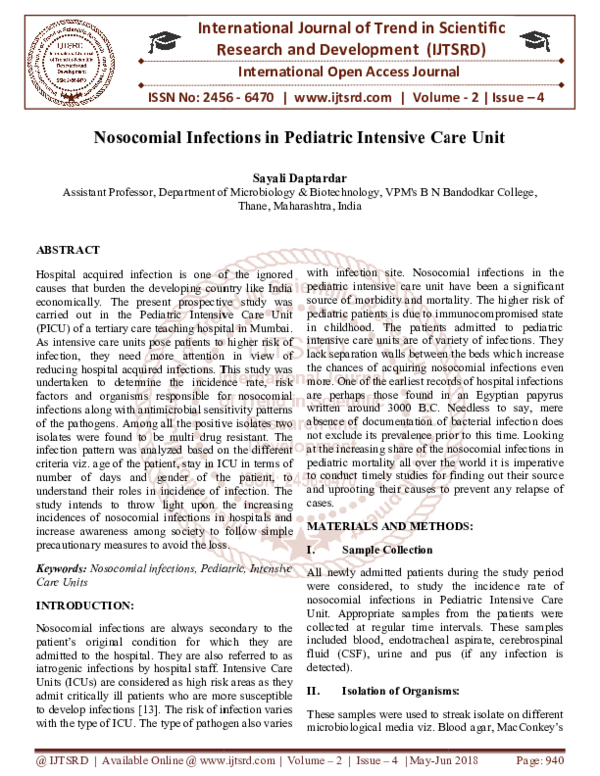 (PDF) Nosocomial infections in the pediatric intensive care unit ...