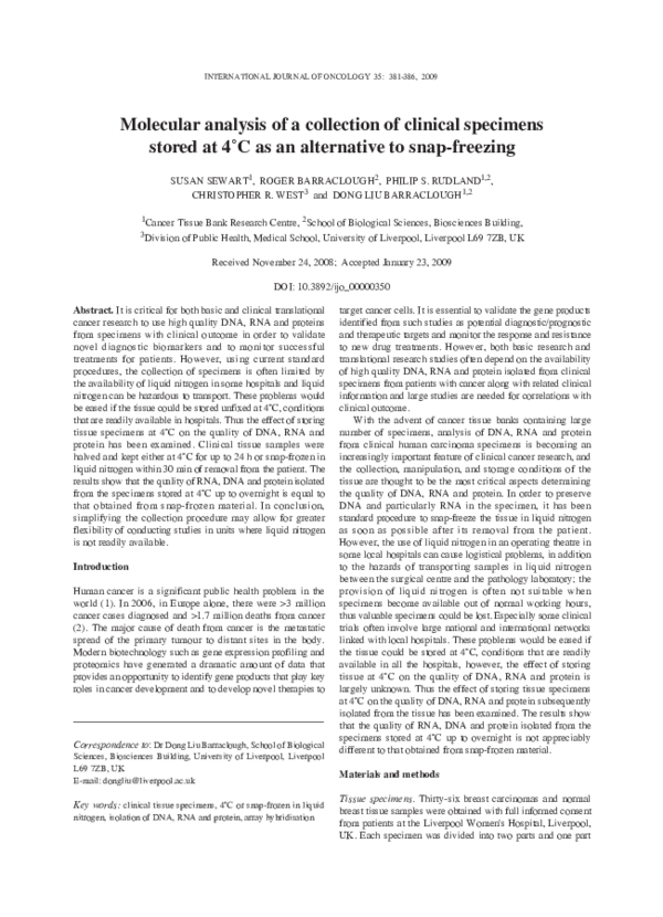 (PDF) Molecular analysis of a collection of clinical specimens stored ...