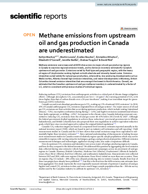 (PDF) Methane emissions from upstream oil and gas production in Canada ...
