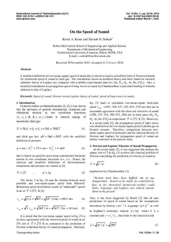 (PDF) On the Speed of Sound