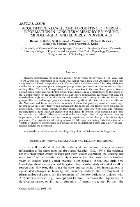 (PDF) Acquisition, Recall, and Forgetting of Verbal Information in Long ...