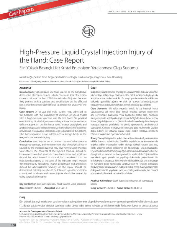 (PDF) High-Pressure Liquid Crystal Injection Injury of the Hand: Case ...