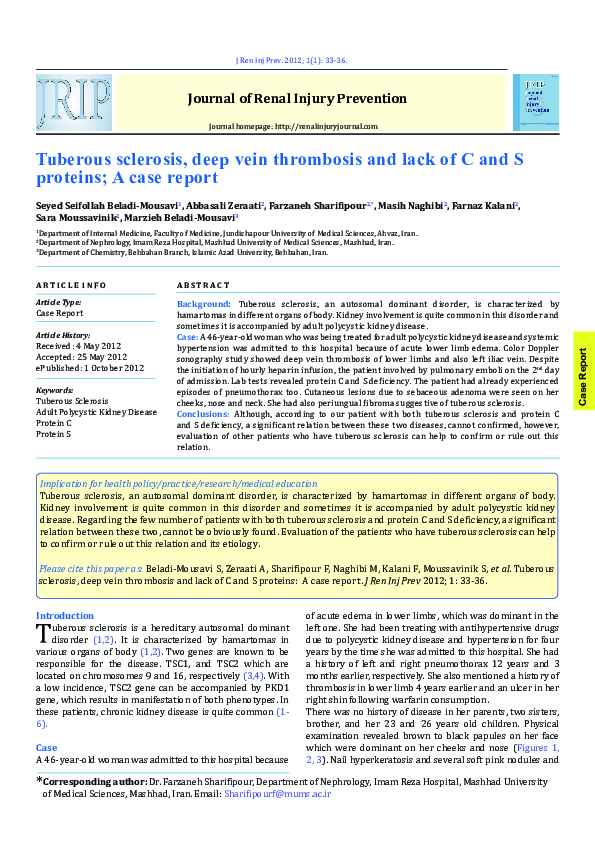 (PDF) Tuberous sclerosis, deep vein thrombosis and lack of C and S ...