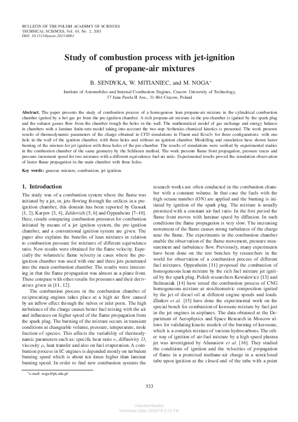 (PDF) Study of combustion process with jet-ignition of propane-air mixtures