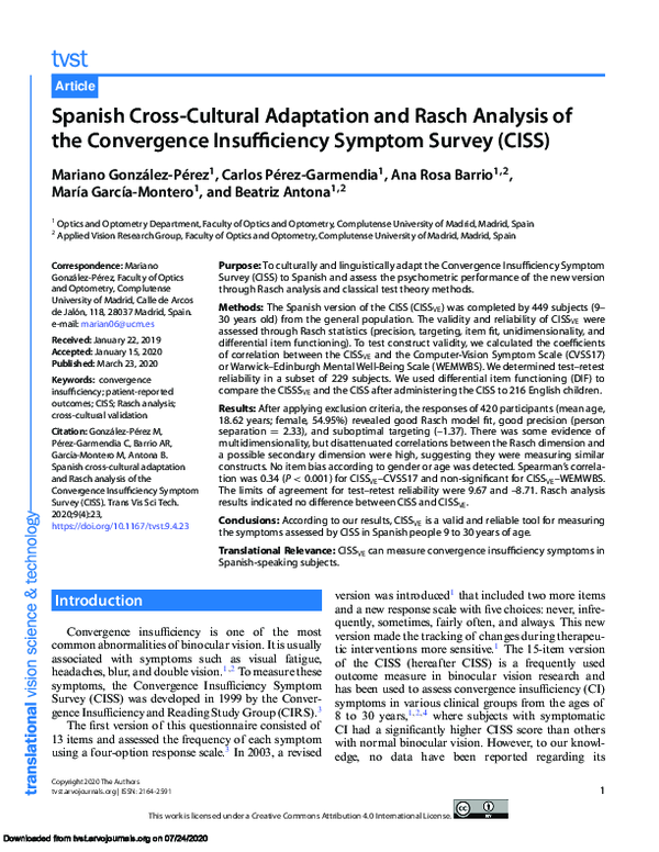 (PDF) Spanish Cross-Cultural Adaptation and Rasch Analysis of the ...