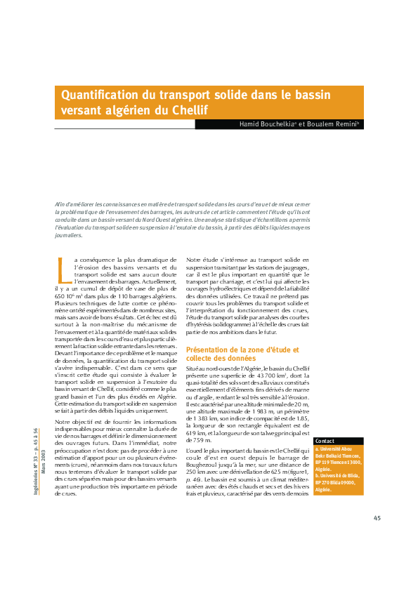 (PDF) Quantification du transport solide dans le bassin versant ...