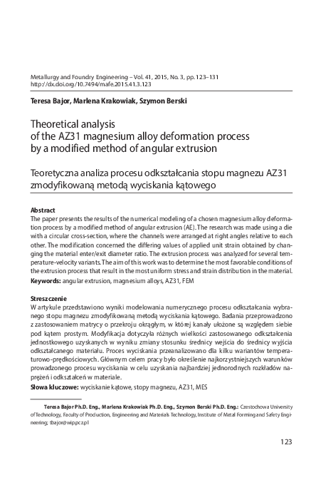(PDF) Theoretical Analysis of the AZ31 Magnesium Alloy Deformation ...