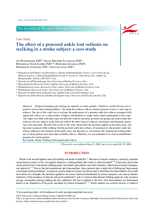 (PDF) The effect of a powered ankle foot orthosis on walking in a ...