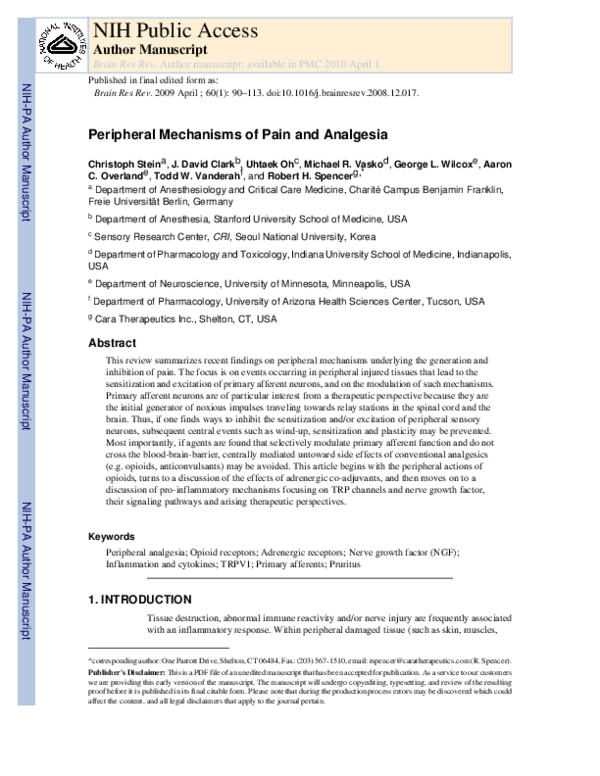(PDF) Peripheral mechanisms of pain and analgesia