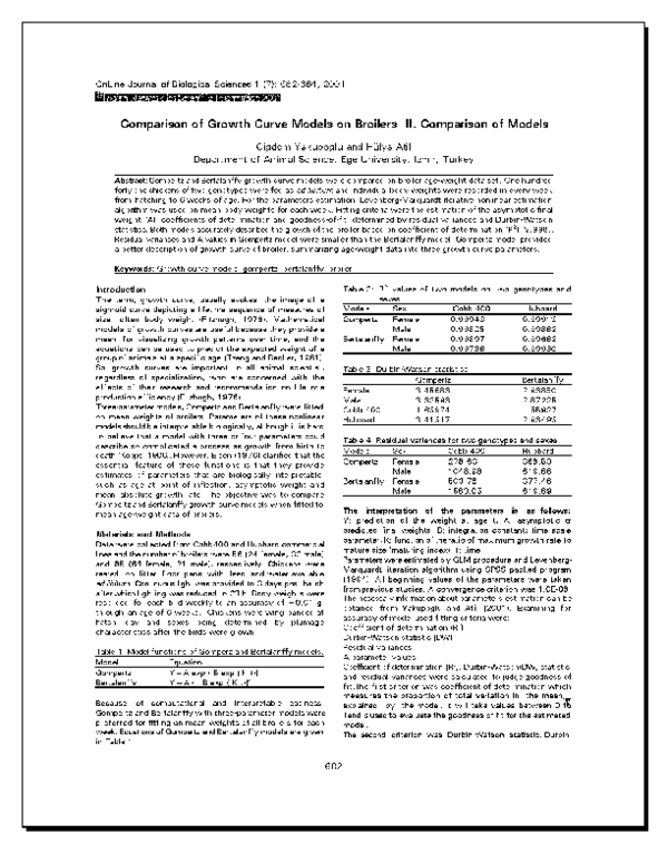 (PDF) Comparison of growth curve models on broilers II: Comparison of ...