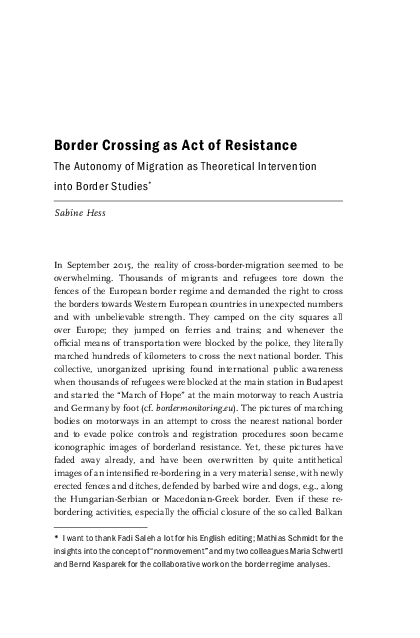 (PDF) Border Crossing as Act of Resistance. The Autonomy of Migration ...