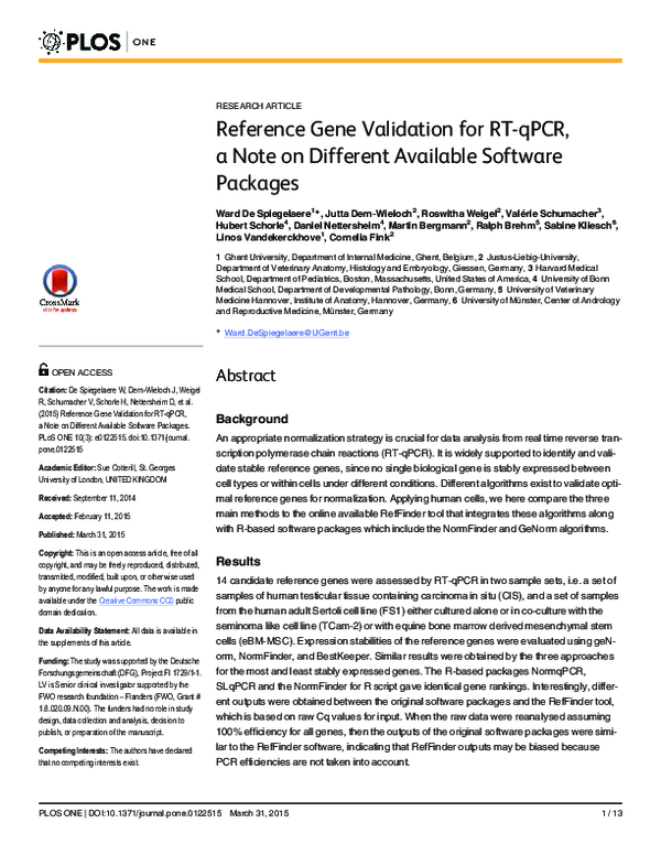 (PDF) Reference Gene Validation for RT-qPCR, a Note on Different ...