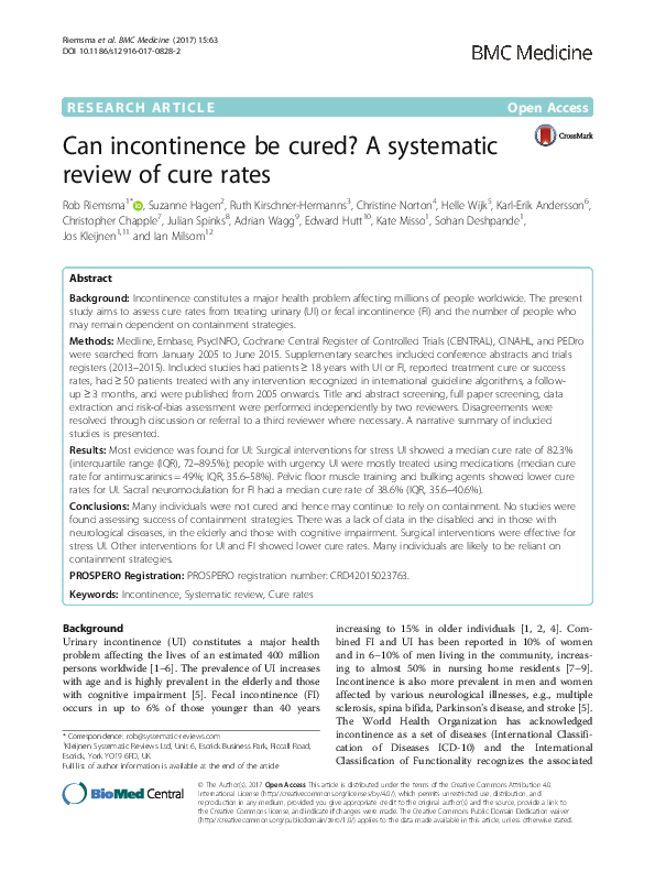 (PDF) Can incontinence be cured? A systematic review of cure rates