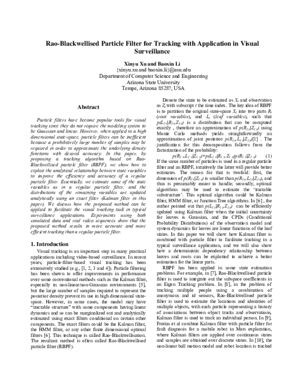 (PDF) Rao-Blackwellised particle filter for tracking with application ...