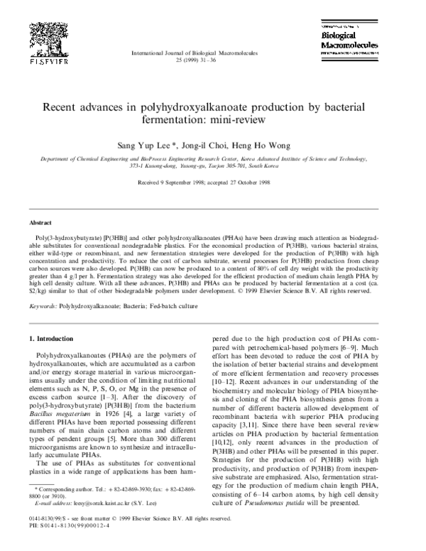 (PDF) Recent advances in polyhydroxyalkanoate production by bacterial ...
