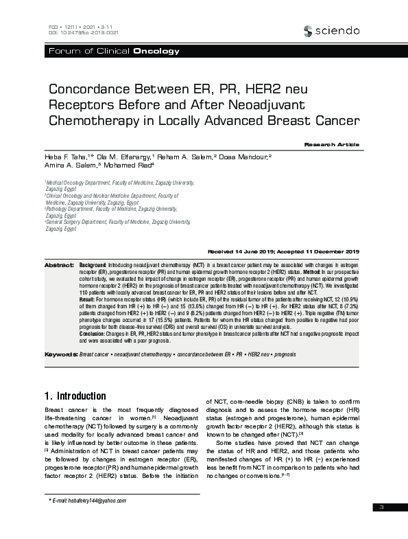 (PDF) Concordance Between ER, PR, HER2 neu Receptors Before and After ...