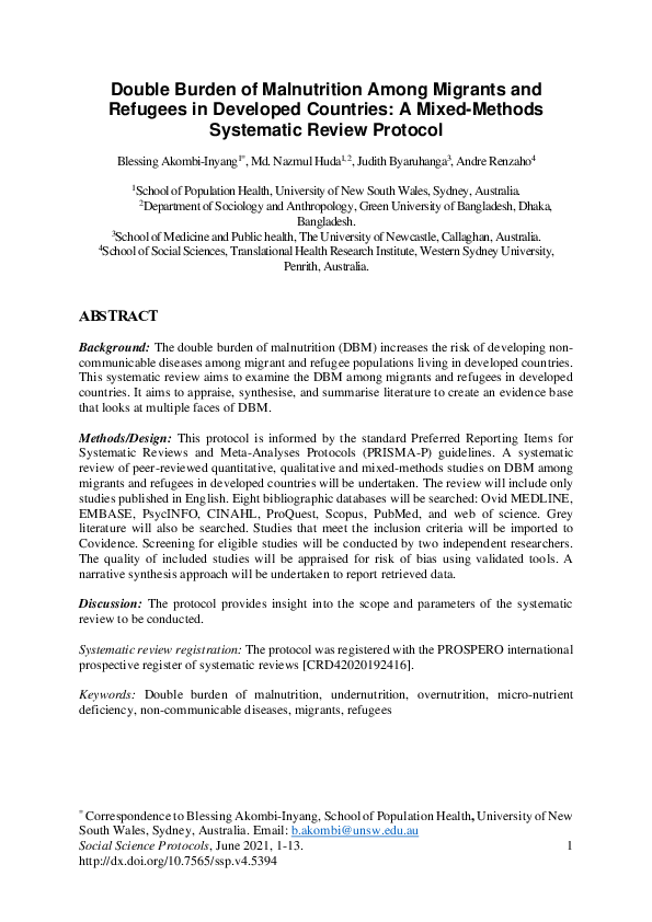 (PDF) Double Burden of Malnutrition Among Migrants and Refugees in ...
