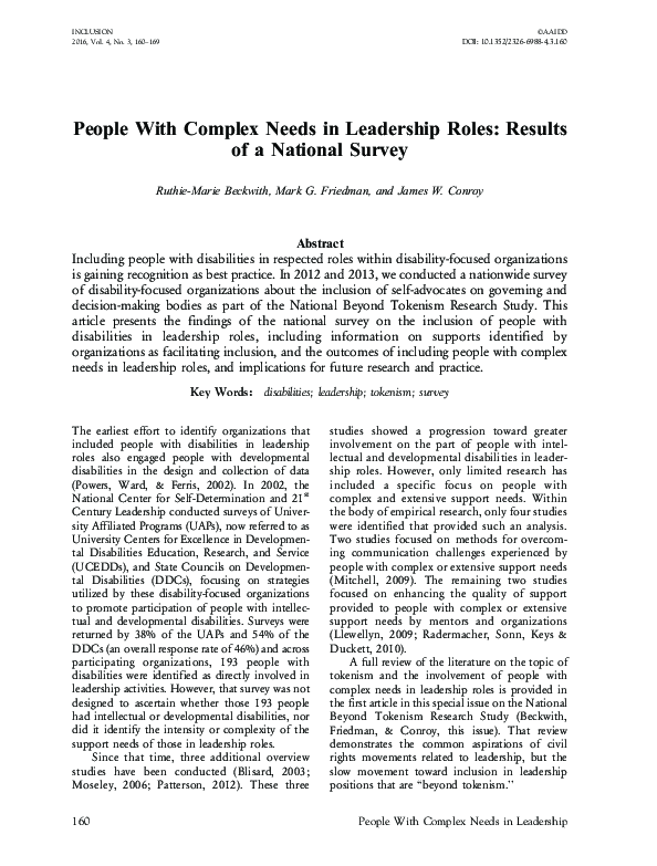 (PDF) People With Complex Needs in Leadership Roles: Results of a ...