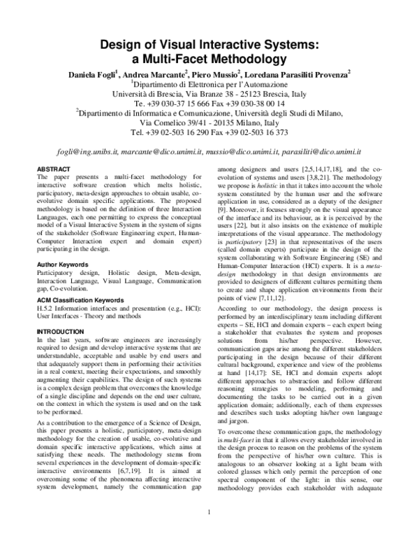 (PDF) Design of visual interactive systems: a multi-faced methodology