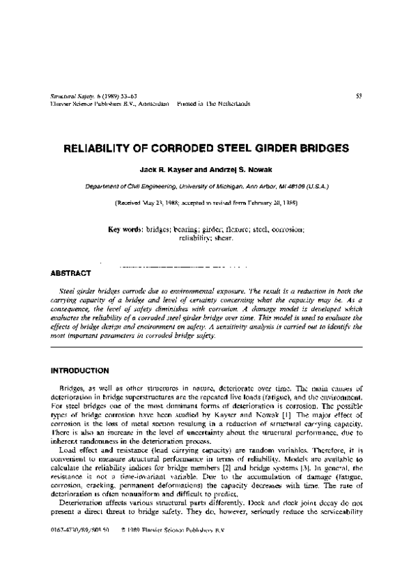 (PDF) Reliability of corroded steel girder bridges