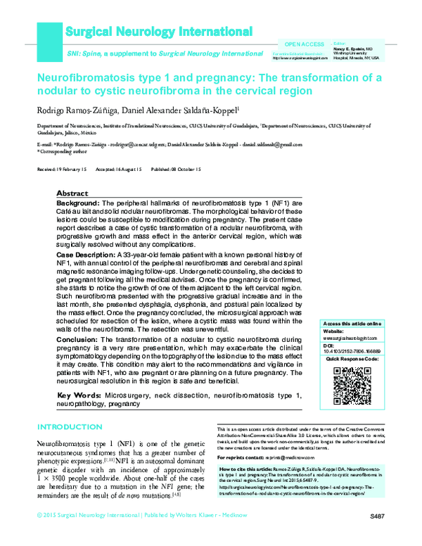 (PDF) Neurofibromatosis type 1 and pregnancy: The transformation of a ...