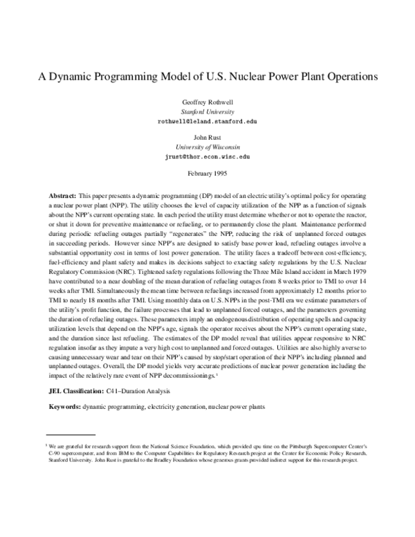 (PDF) A Dynamic Programming Model of U.S. Nuclear Power Plant Operations