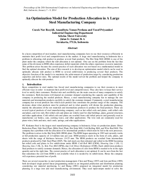 (PDF) An Optimization Model for Production Allocation in A Large Steel ...