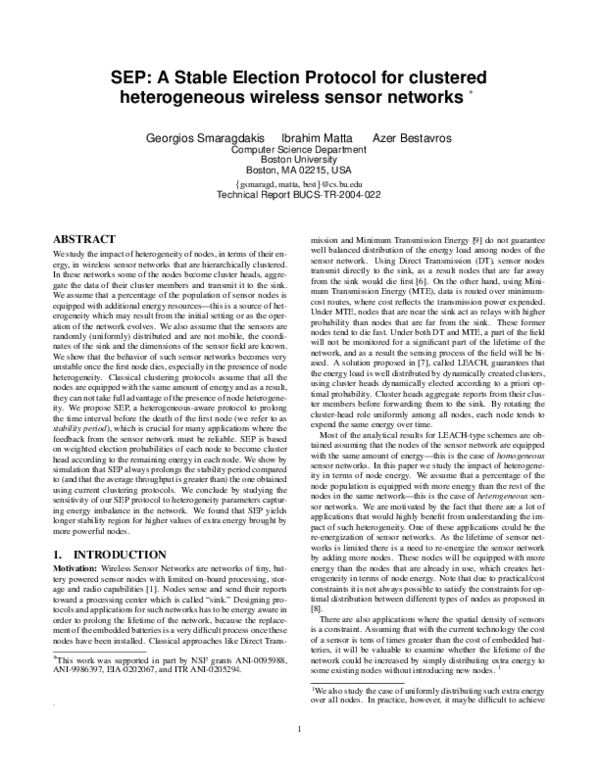 (PDF) SEP: A stable election protocol for clustered heterogeneous ...