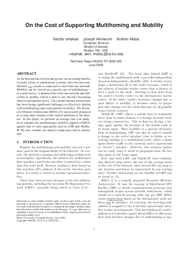 (PDF) On the Cost of Supporting Multihoming and Mobility
