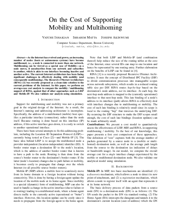 (PDF) On the cost of supporting mobility and multihoming