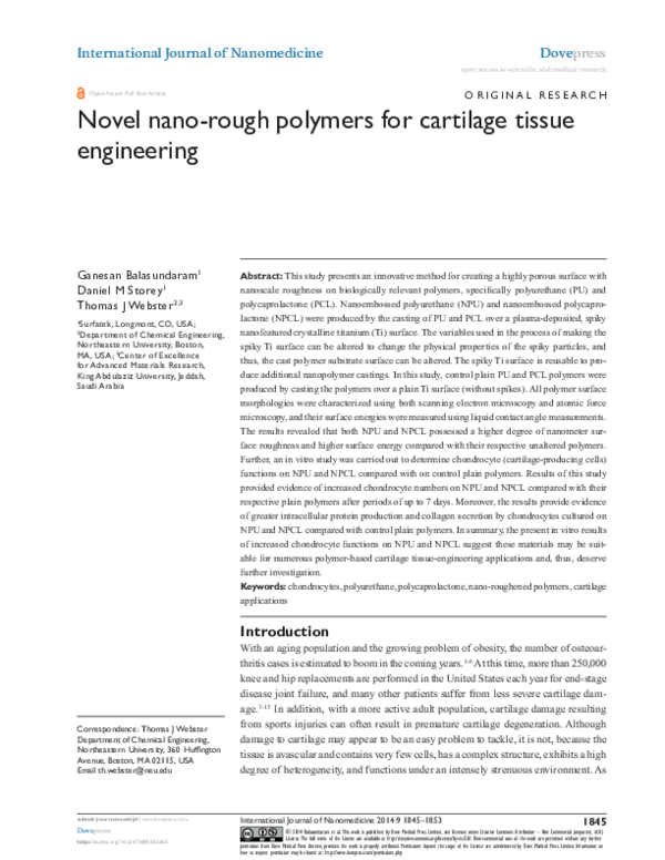 (PDF) Novel nano-rough polymers for cartilage tissue engineering