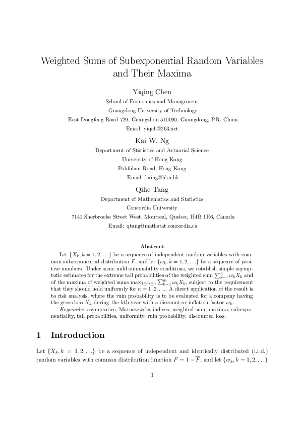 (PDF) Weighted sums of subexponential random variables and their maxima